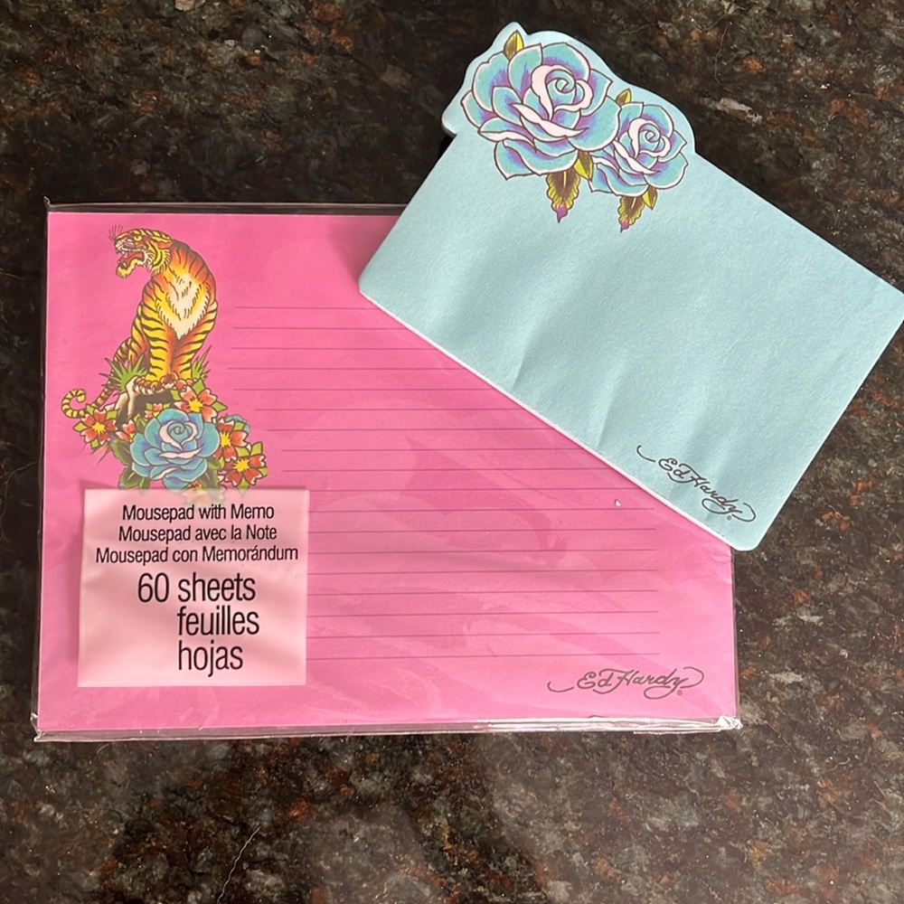 Ed Hardy Stationary, One Pink Lined Notepad New 8 x 6, One Blue Small Notepad